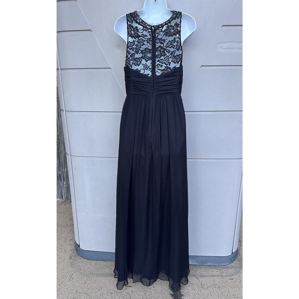 Aidan Mattox Black Illusion Neckline Lace & Silk Chiffon Gown Sz 6 Party Formal - Picture 7 of 16